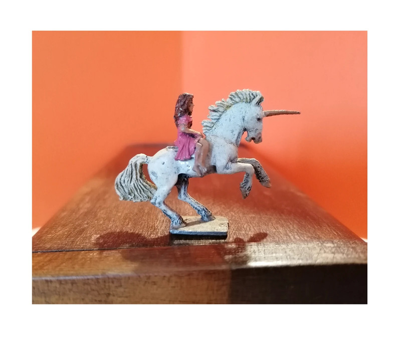 Ral Partha Unicorn w. Princess Rider Personalities & Bump in the Night metallo vintage