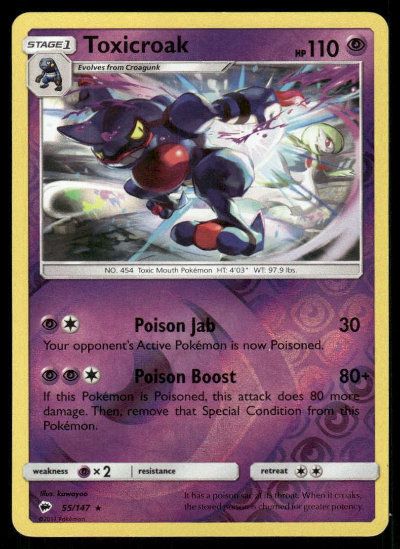 POKEMON TOXICROAK BURNING SHADOWS 55/147 REVERSE HOLO R LP