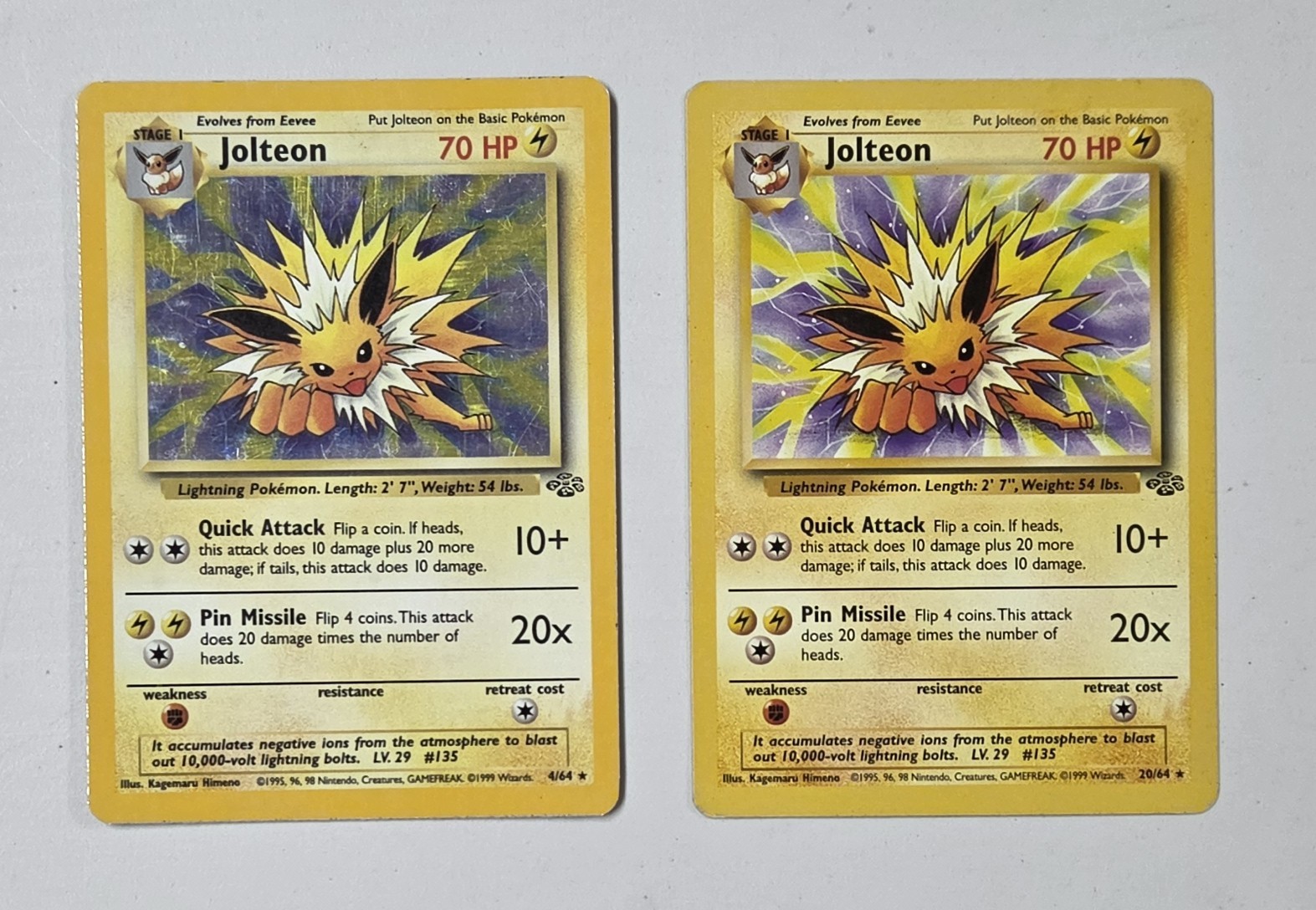 Pokémon TCG Jolteon Jungle Lot of 2: 6/64 Unlimited Holo Rare & 20/64 Basic Card
