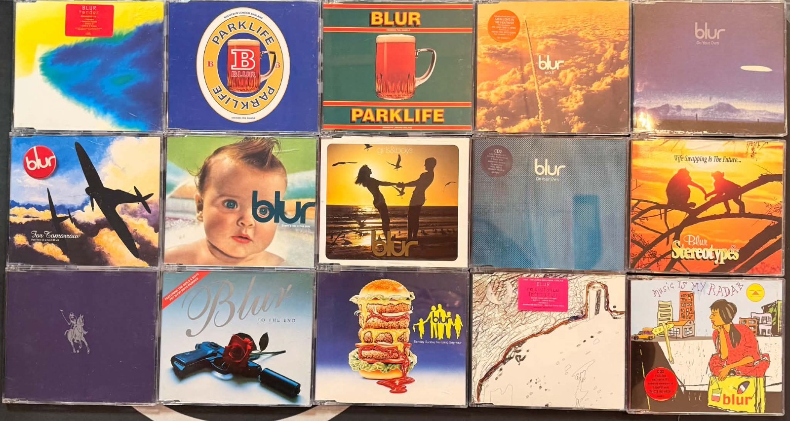 Blur - 15 CD Single Bundle. Parklife / Tender / Girls & Boys etc. As New.