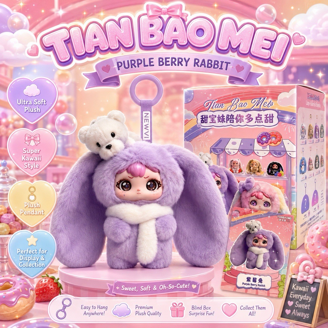TIAN BAO MEI PURPLE BERRY RABBIT PLUSH PENDANT BLIND BOX KAWAII NEW