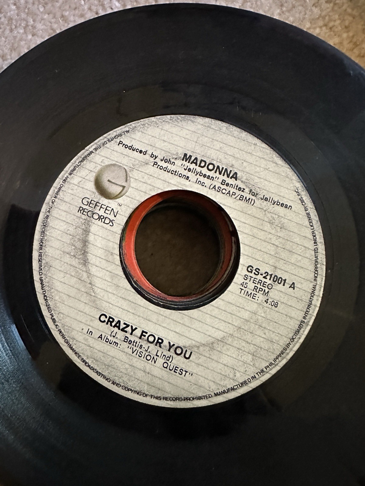 Madonna 45 rpm Philippines 7" Crazy For You