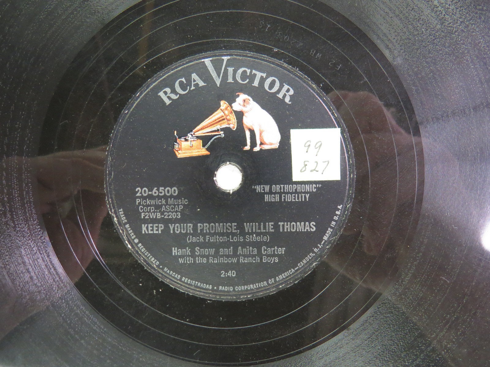 Hank Snow & Anita Carter - RCA VICTOR 20-6500 - Keep Your Promise Willie- 78 RPM