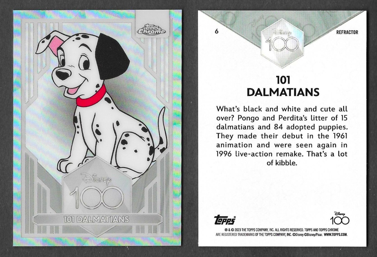 Topps Chrome 2023 Disney 100 #6 101 Dalmatians Silver Refractor Card