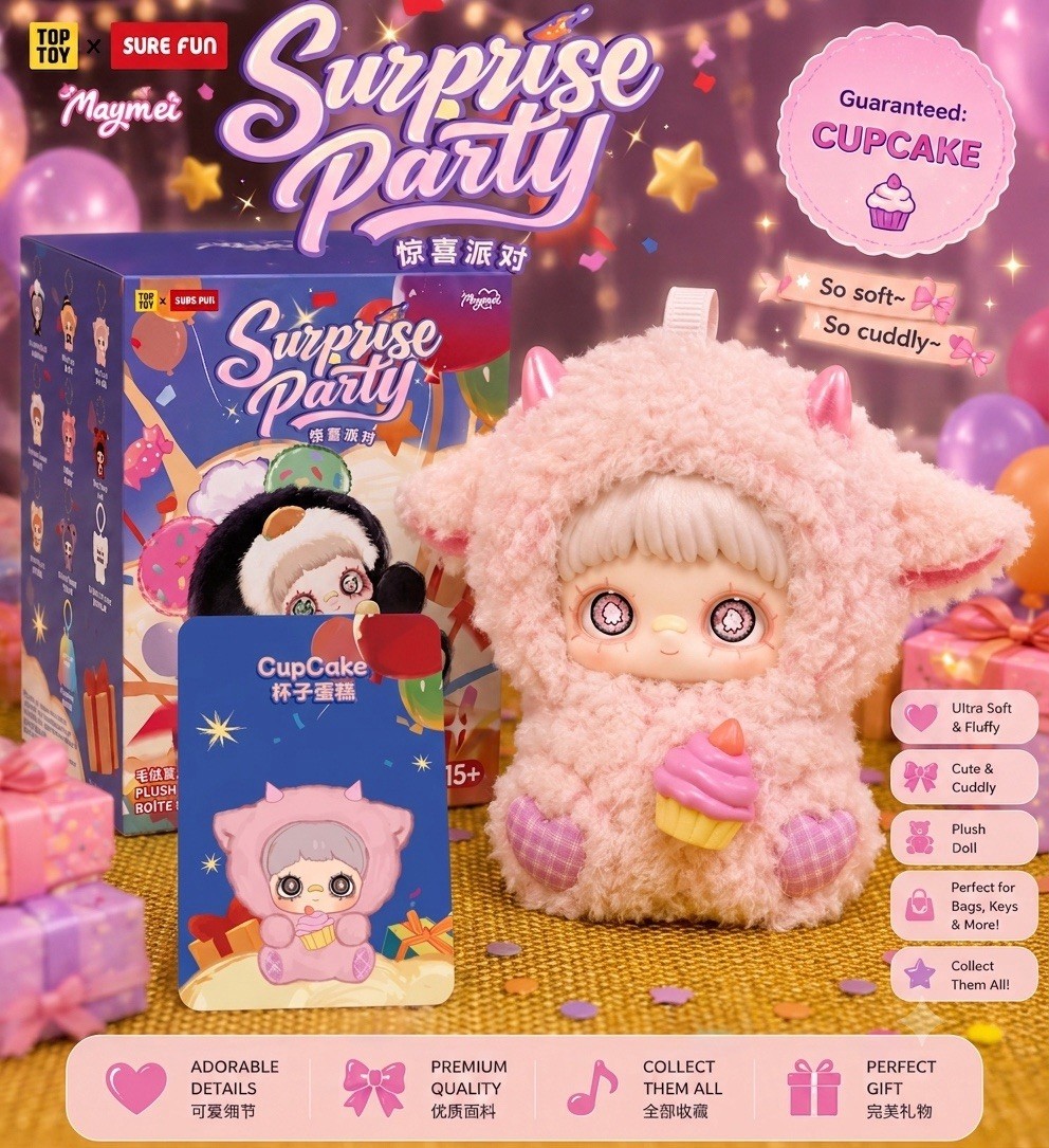 TOP TOY X SURE FUN MAYMEI SURPRISE PARTY CUPCAKE PLUSH DOLL GUARANTEED NEW