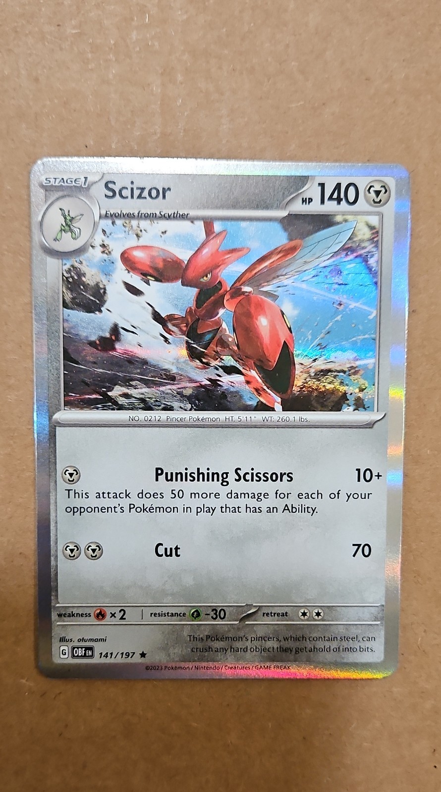 Pokemon Scizor 141/197 SV03: Ossidiana Fiamme Holo quasi nuovo TCG CCG 