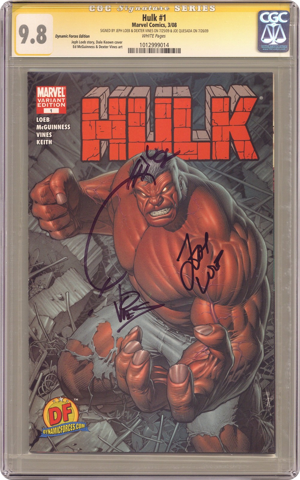 Hulk 1DF Keown DF Variant CGC 9.8 SS Loeb/ Vines/ Quesada 2008 1012999014