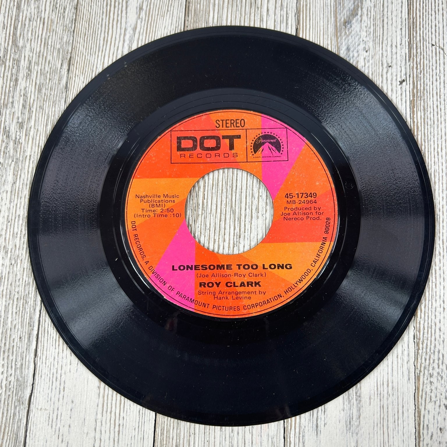 Roy Clark - Lonesome Too Long 7" Record 1970 Dot Country Pop 45 RPM