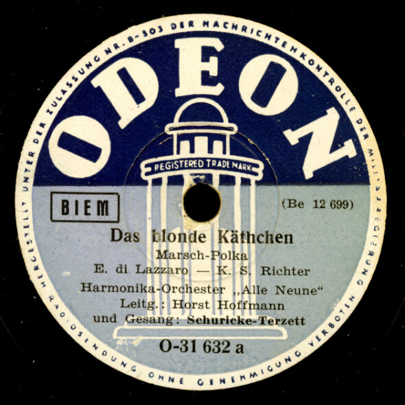 "ALLE NEUNE" ORCH. & SCHURICKE-TERZETT Das blonde Kätchen  Schellackplatte S2257