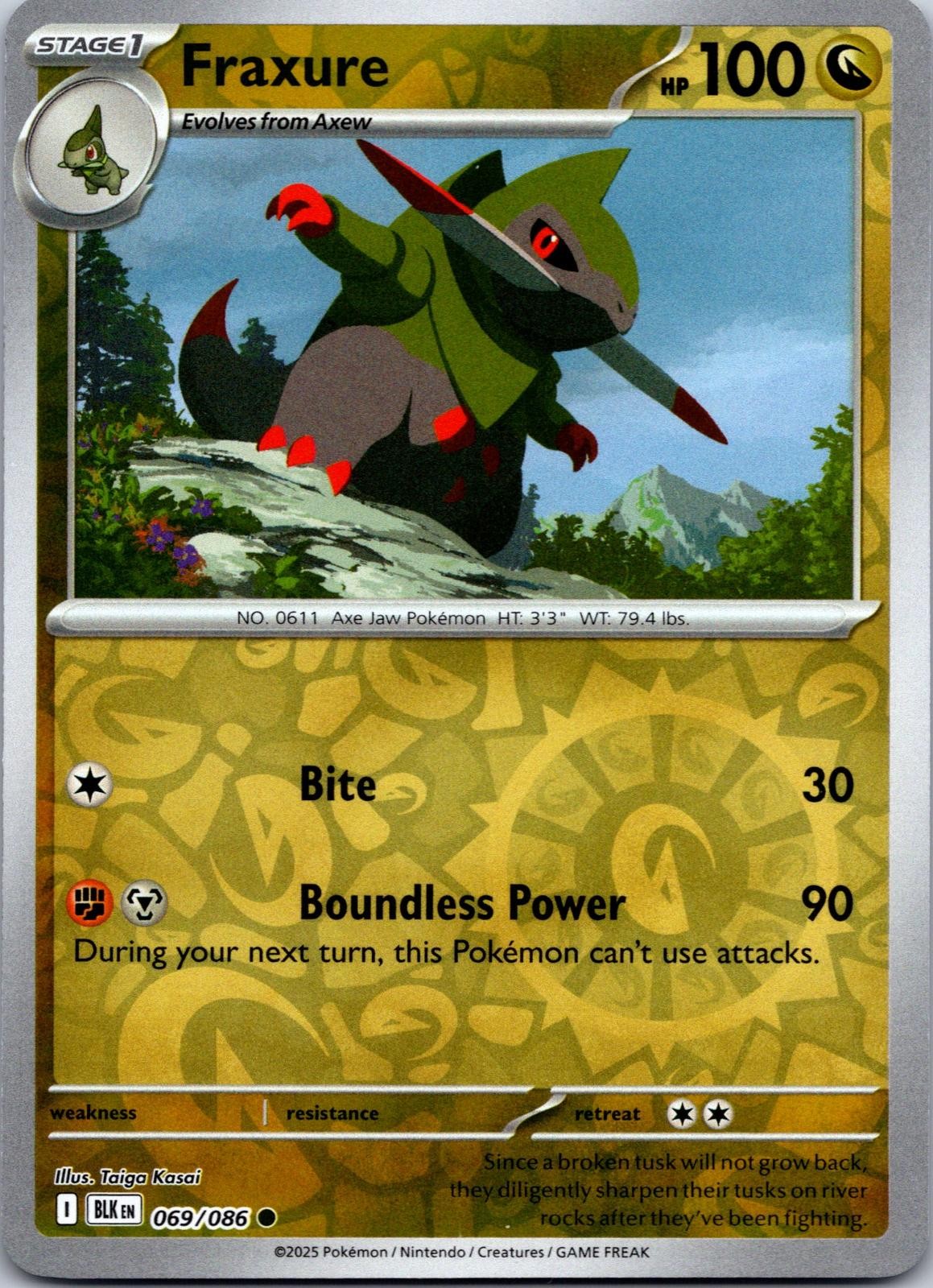 Fraxure (Poke Ball Pattern) 069/086 Common Black Bolt Pokemon Holo Near Mint
