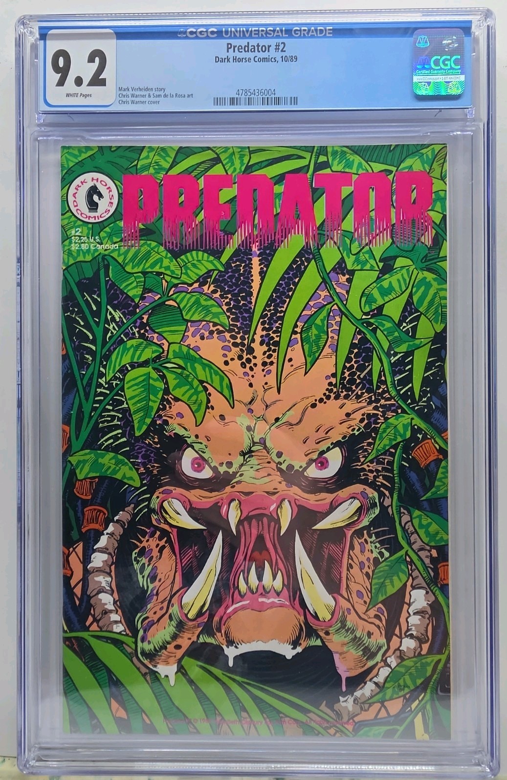 Predator #2 Dark Horse Comics 1989 WP CGC 9.2 CHRIS WARNER ART.