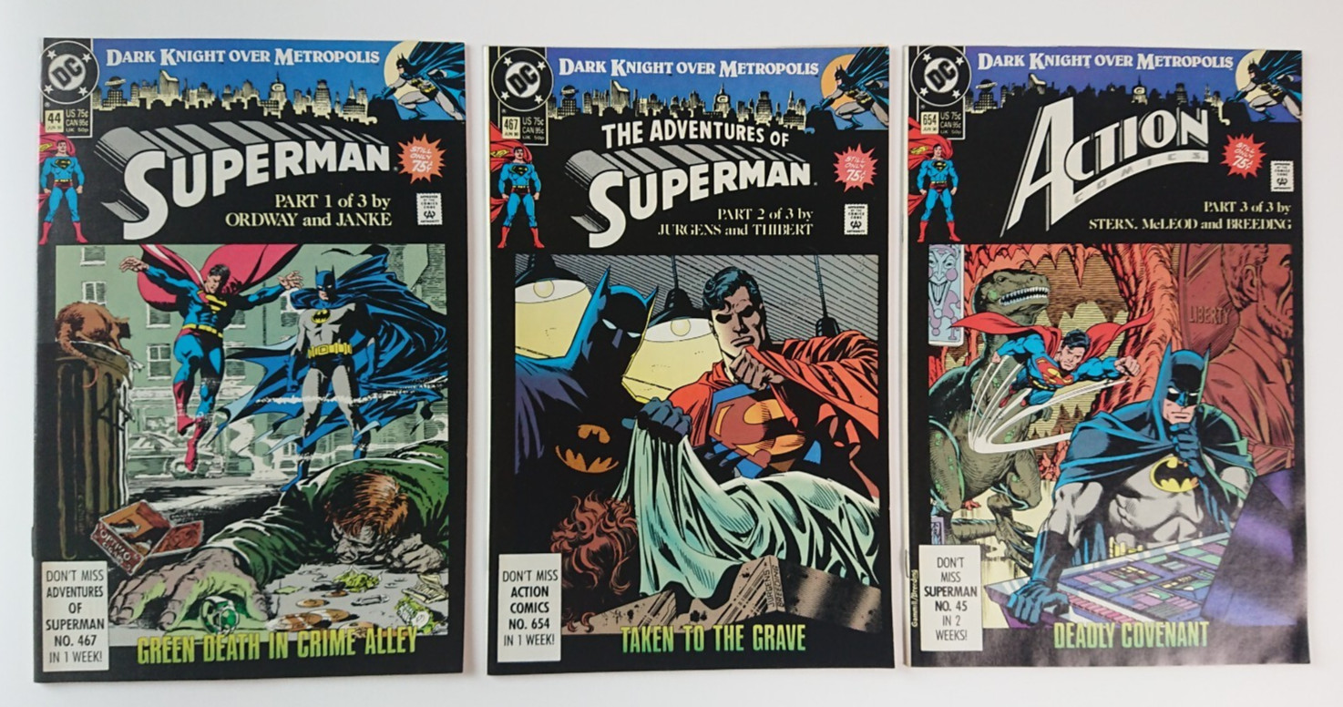 DC Superman Dark Knight Over Metropolis Batman Crossover Comics 1990 set di 3
