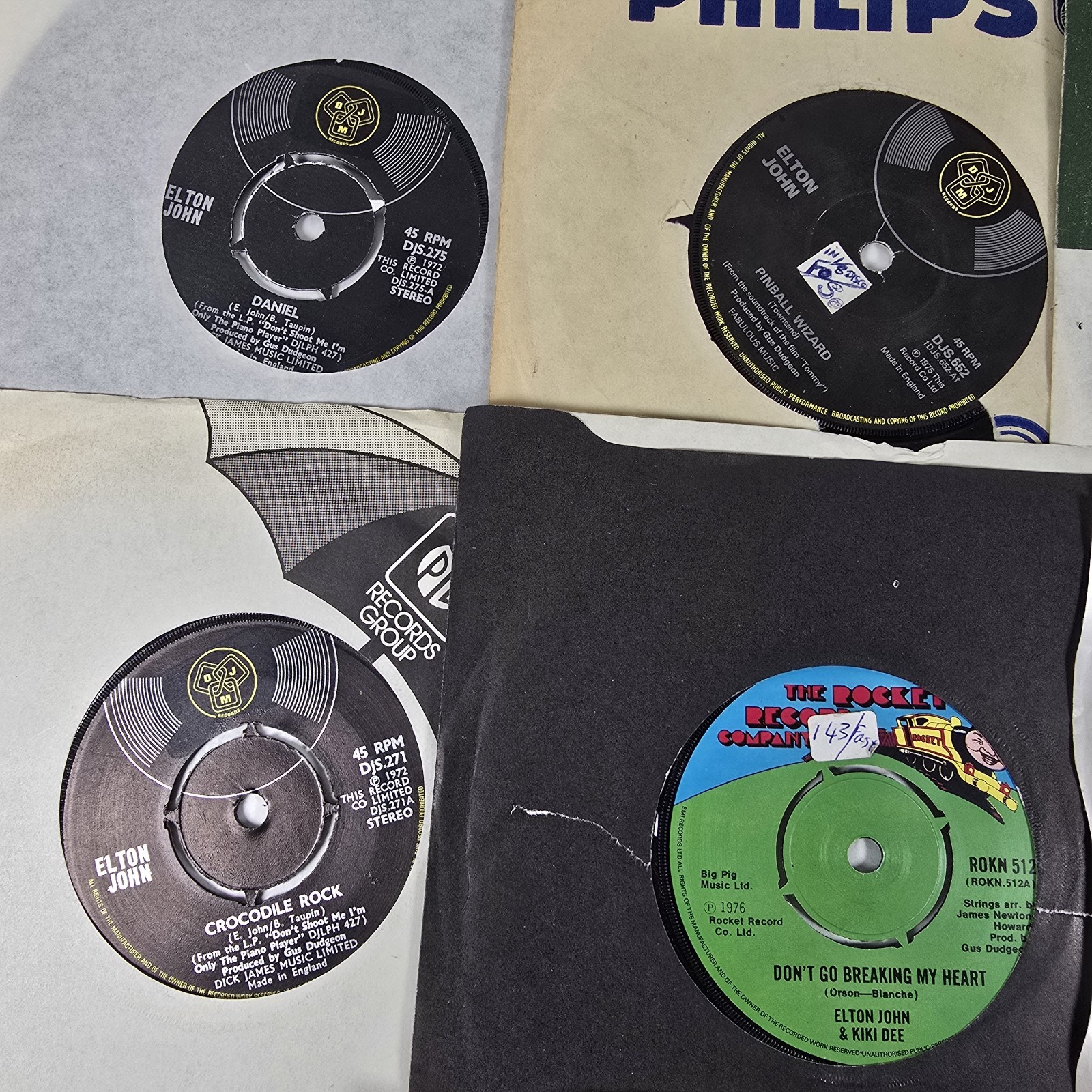 Elton John Vinyl 7" Single Record Bundle 7 Records DJM Rocket VG+