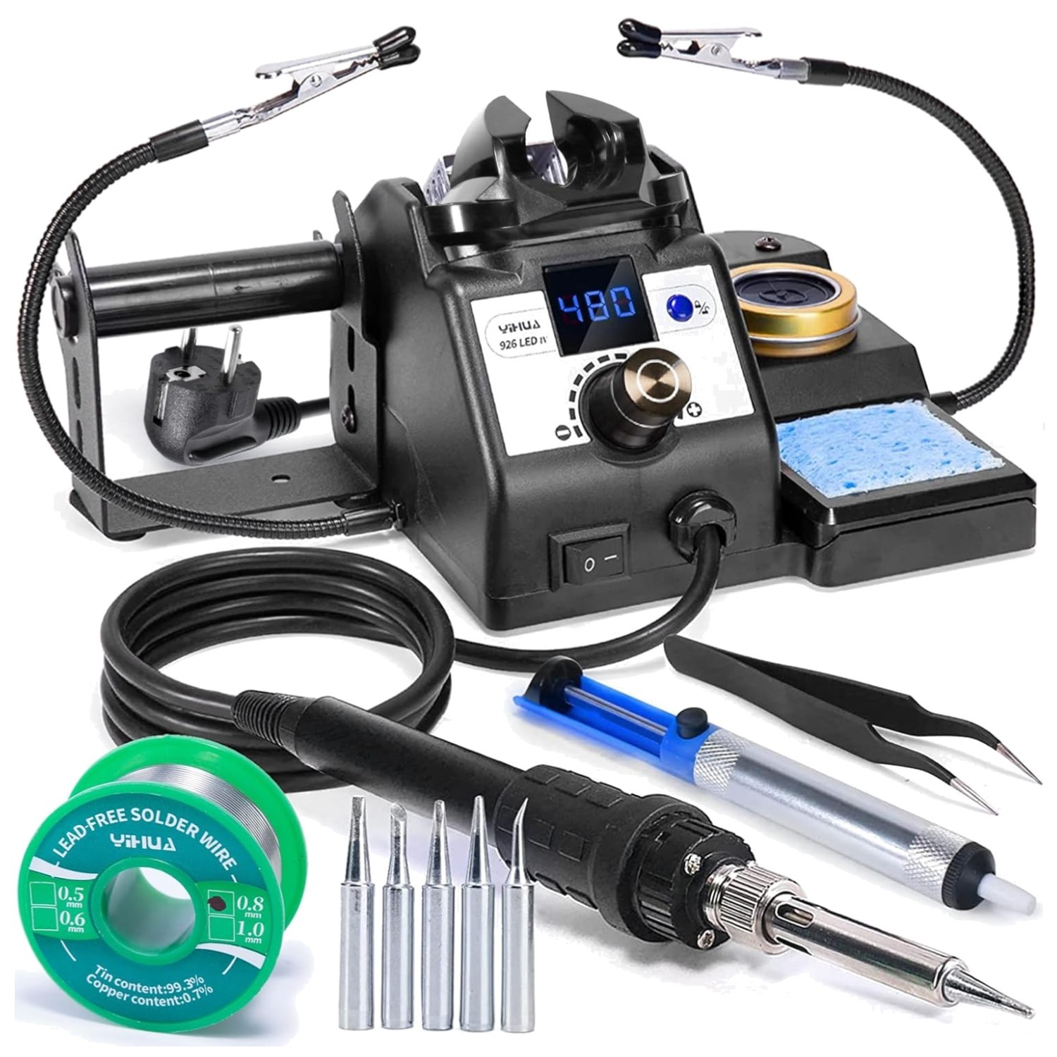 YIHUA 926LED-IV: Kit di Saldatura Digitale 60W con 5 Punte e Pompa Dissaldante