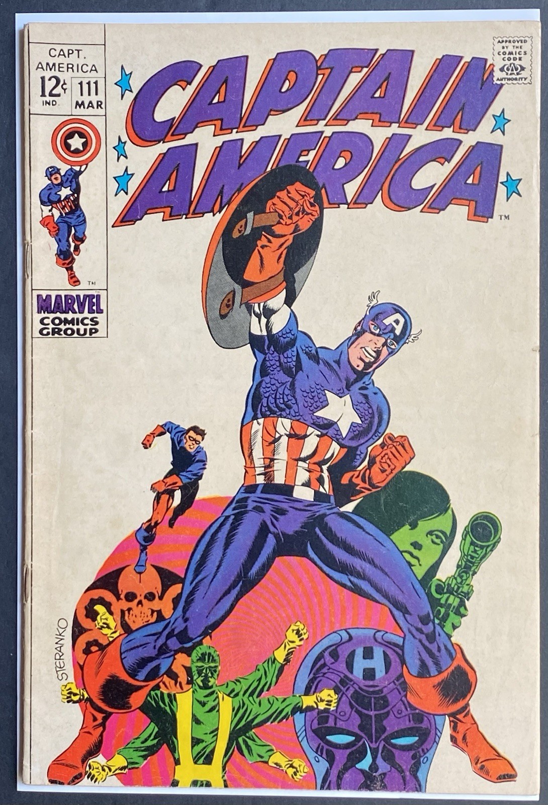 CAPTAIN AMERICA 111 STERANKO CLASSIC 1969 GRADO COPERTINA CONICA