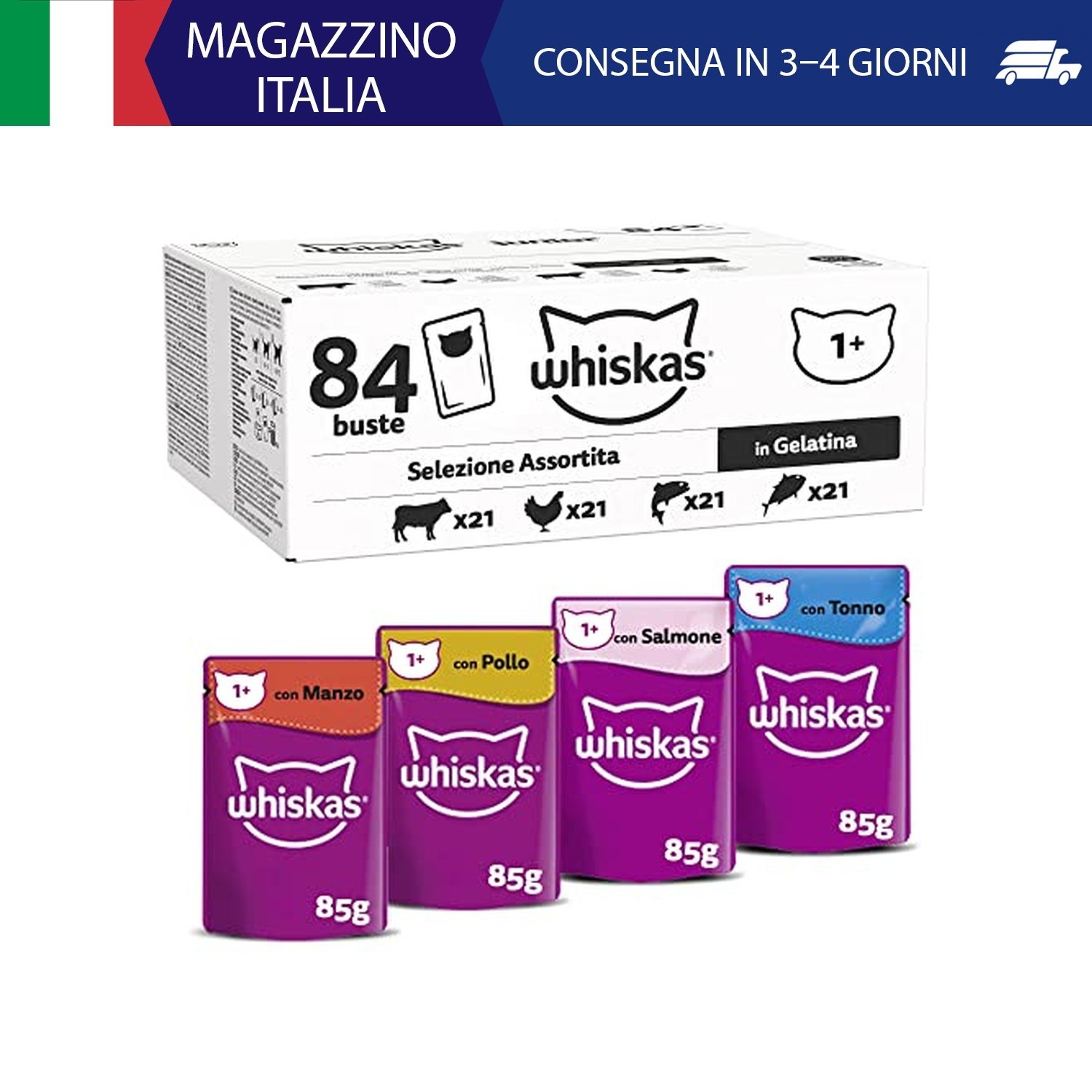WHISKAS Cibo Umido in Gelatina per Gatti Adulti 84x85g Selezione Assortita
