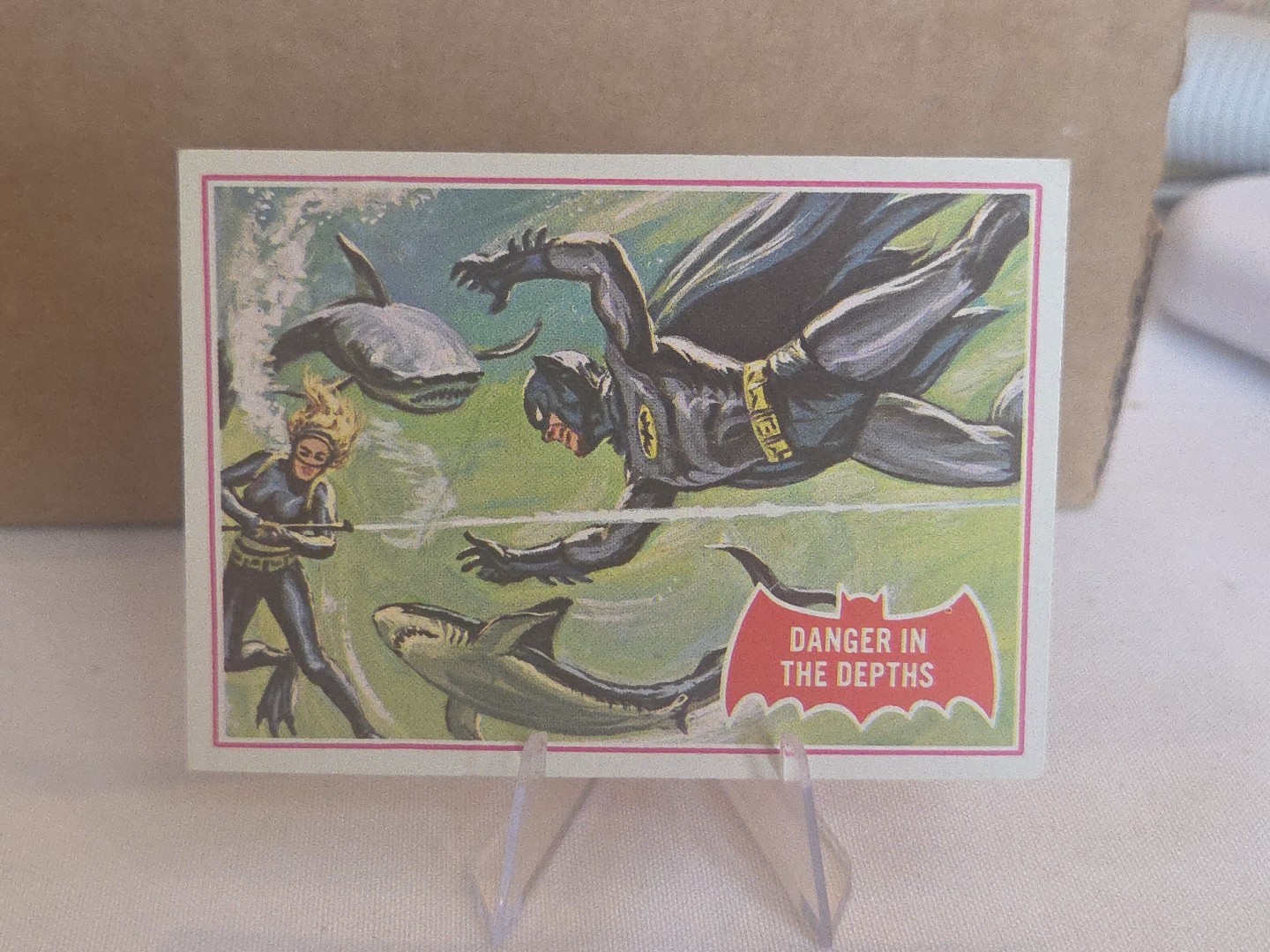Vintage 1966 Topps Batman Red Bat Card # 14 DANGER IN THE DEPTHS - EX-NM