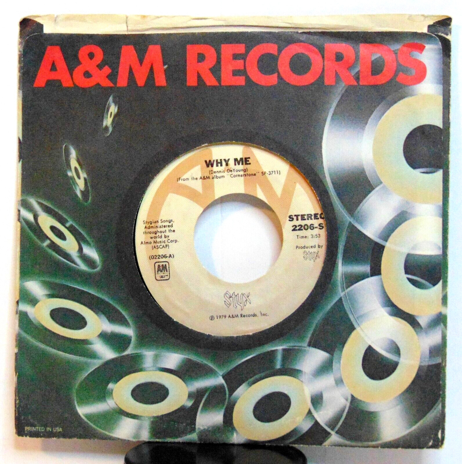 Styx – Why Me / Lights - 1979 A&M Records 7" Rock 45RPM Single Record VG+