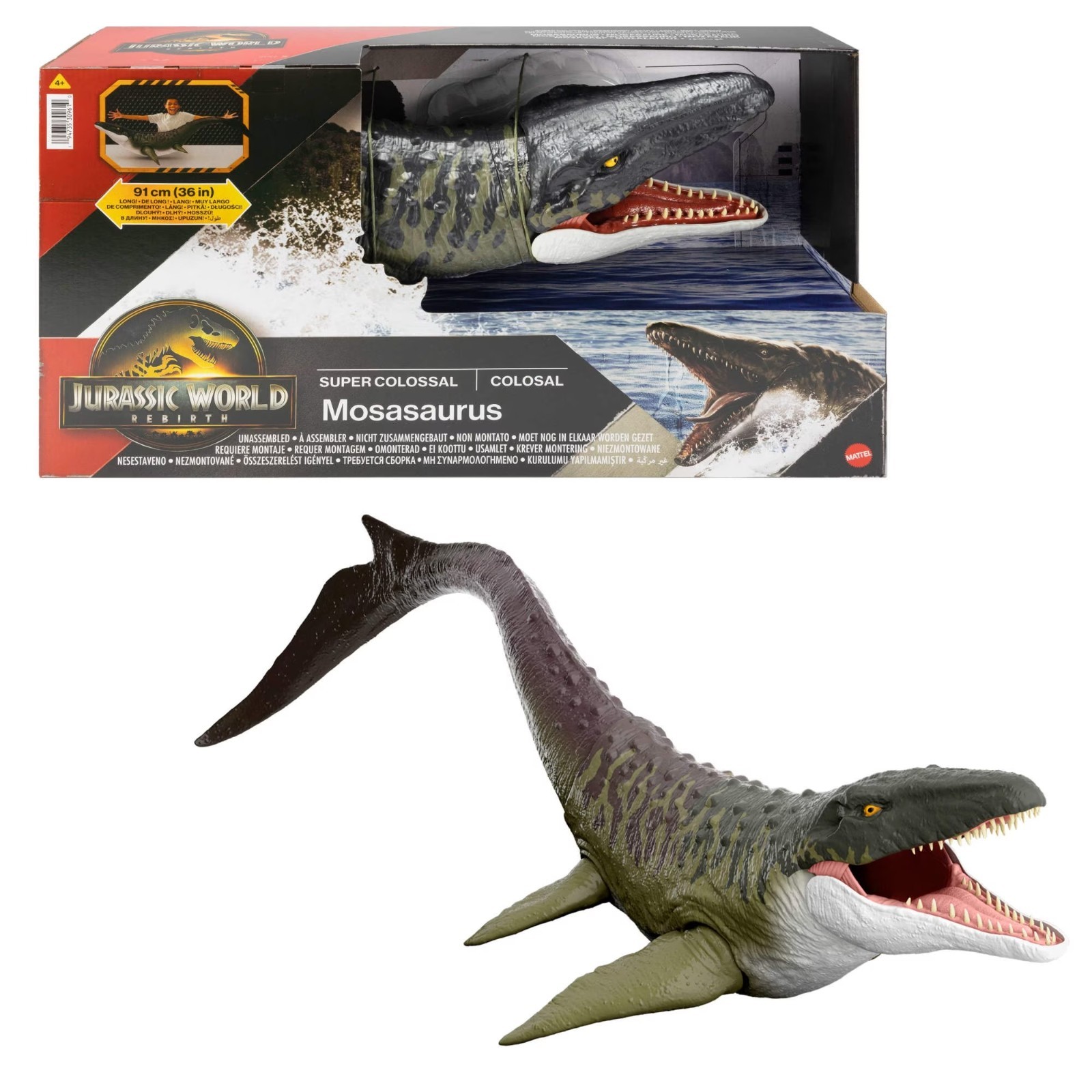 Jurassic World Rebirth Super Colossal Mosasaurus action figure dinosauro giocattolo