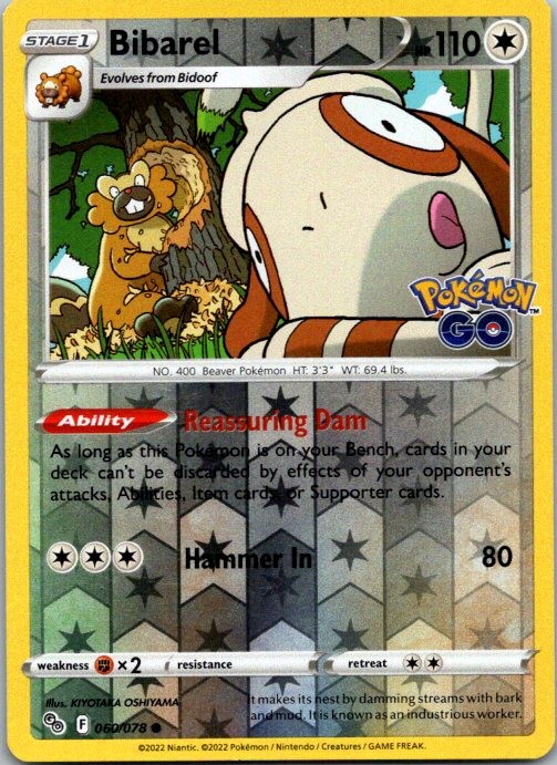 Bibarel 060/078 Common Pokemon GO Pokemon Reverse Holo Near Mint
