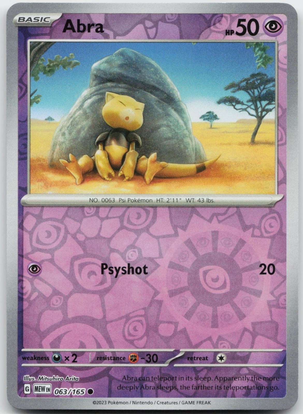 Abra 063/165 Pokemon comune 151 Reverse Holo quasi nuovo