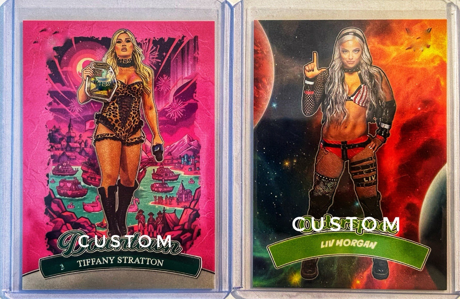 Lotto di 2 carte fan art personalizzate Tiffany Stratton Liv Morgan Wrestling Card