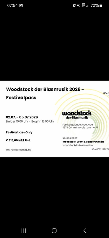 Woodstock der Blasmusik 2026 - Festivalpass Camping