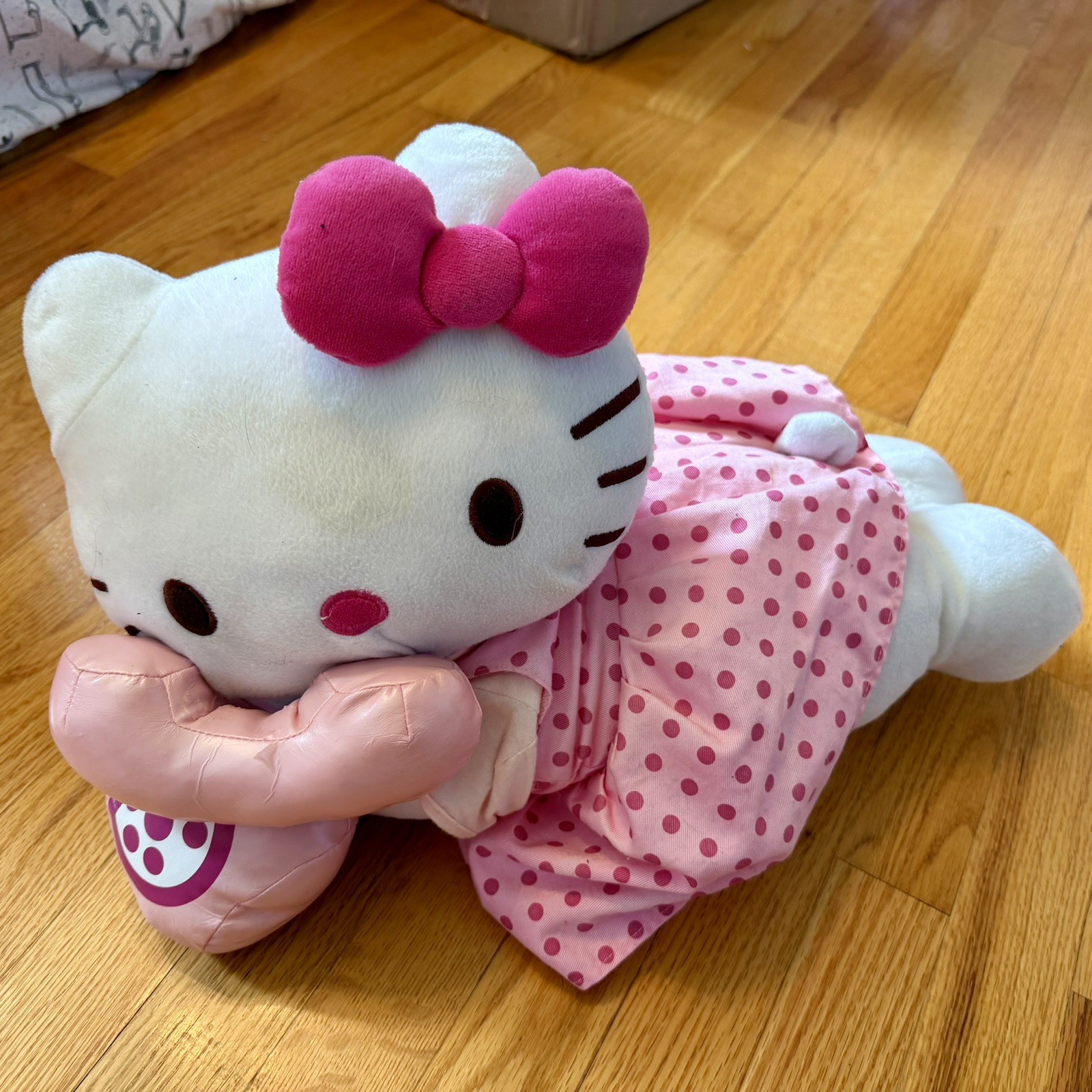 Sanrio Hello Kitty peluche cuscino vinile telefono sdraiato grande 17" carino Kawaii