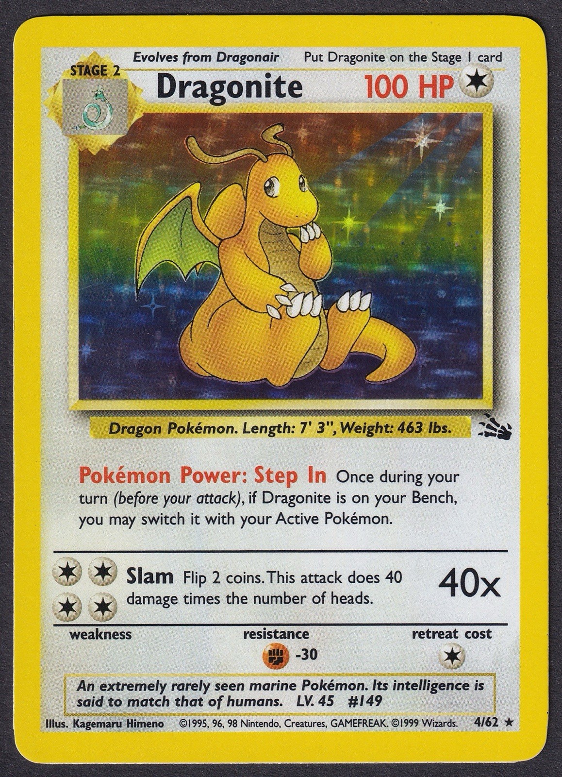 Pokemon Dragonite 4/62 Holo Fossil