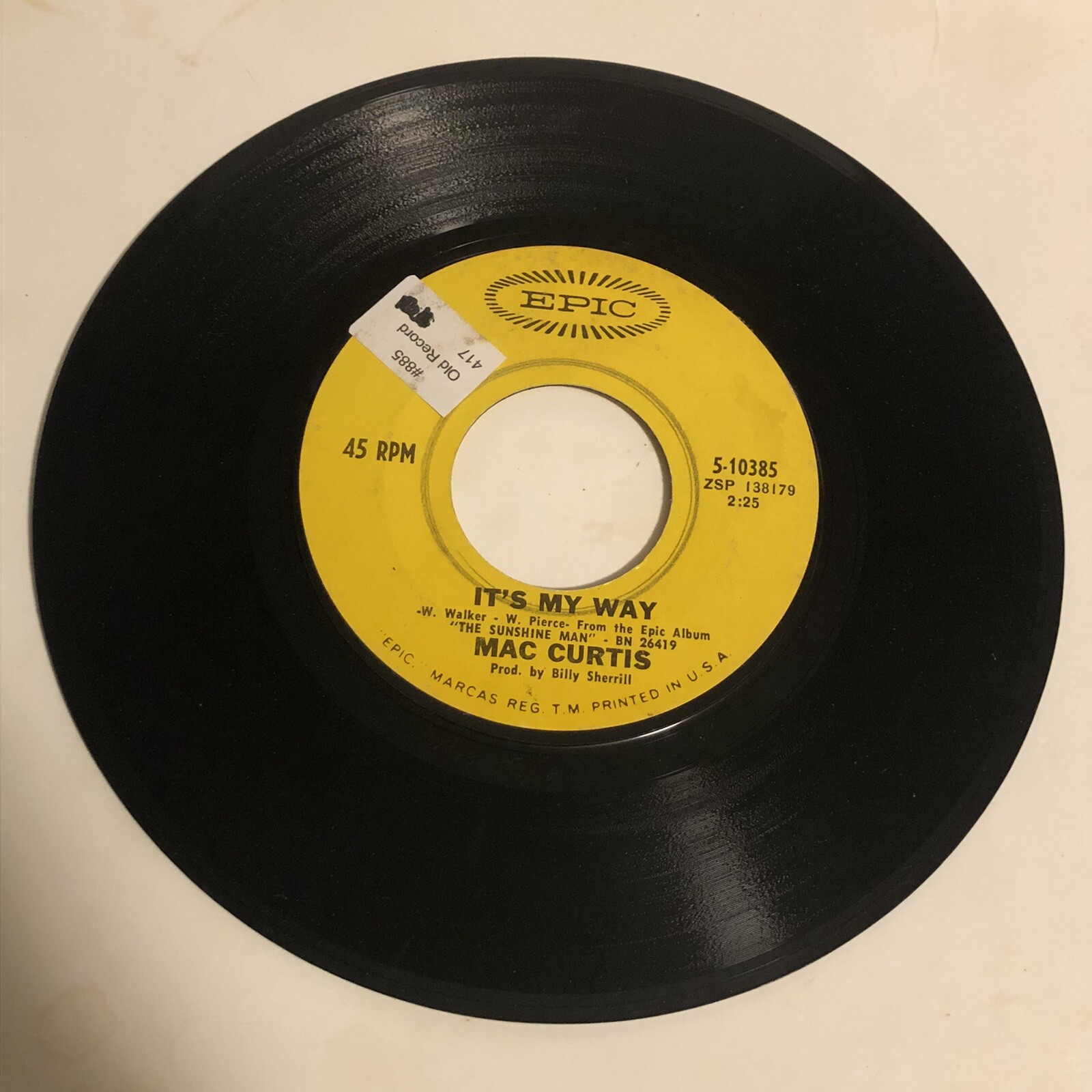 Mac Curtis 45 Vinyl Record Sunshine Man - It’s My Way