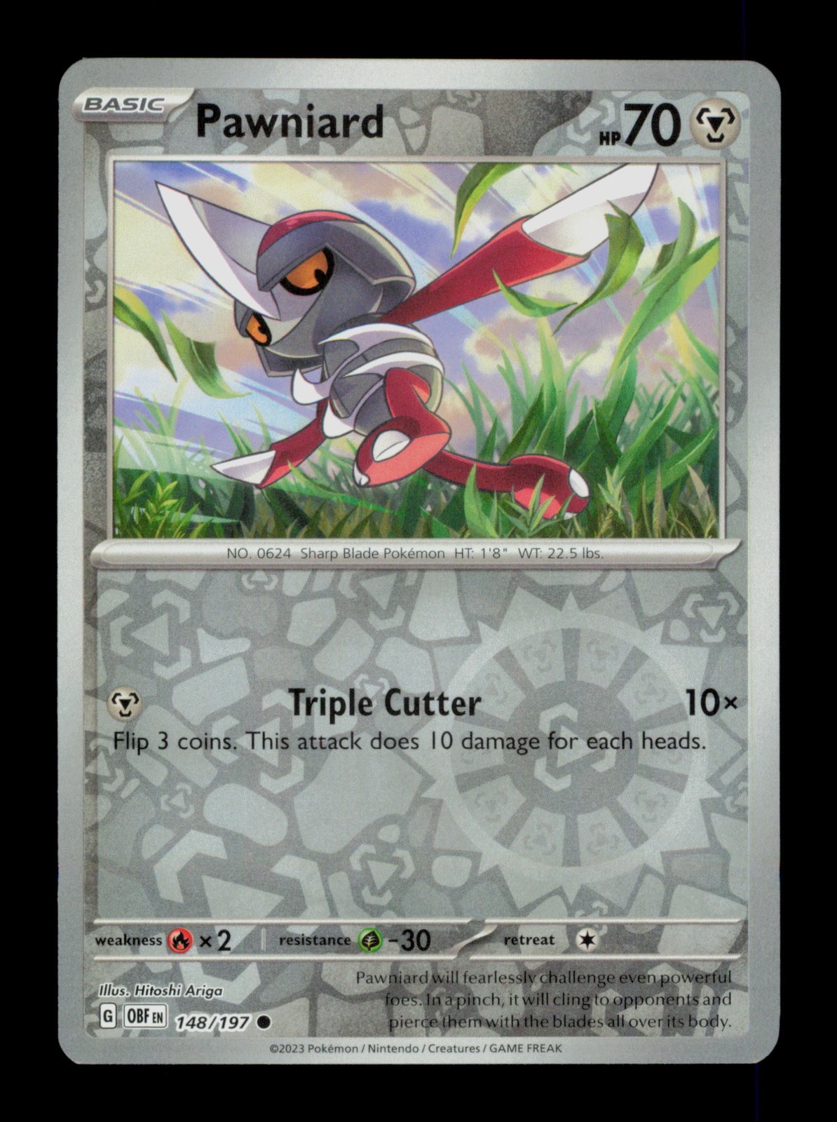 Pawniard 148/197 Pokemon Holo Scarlet&Violet Ossidian Flames Trading Card TCG