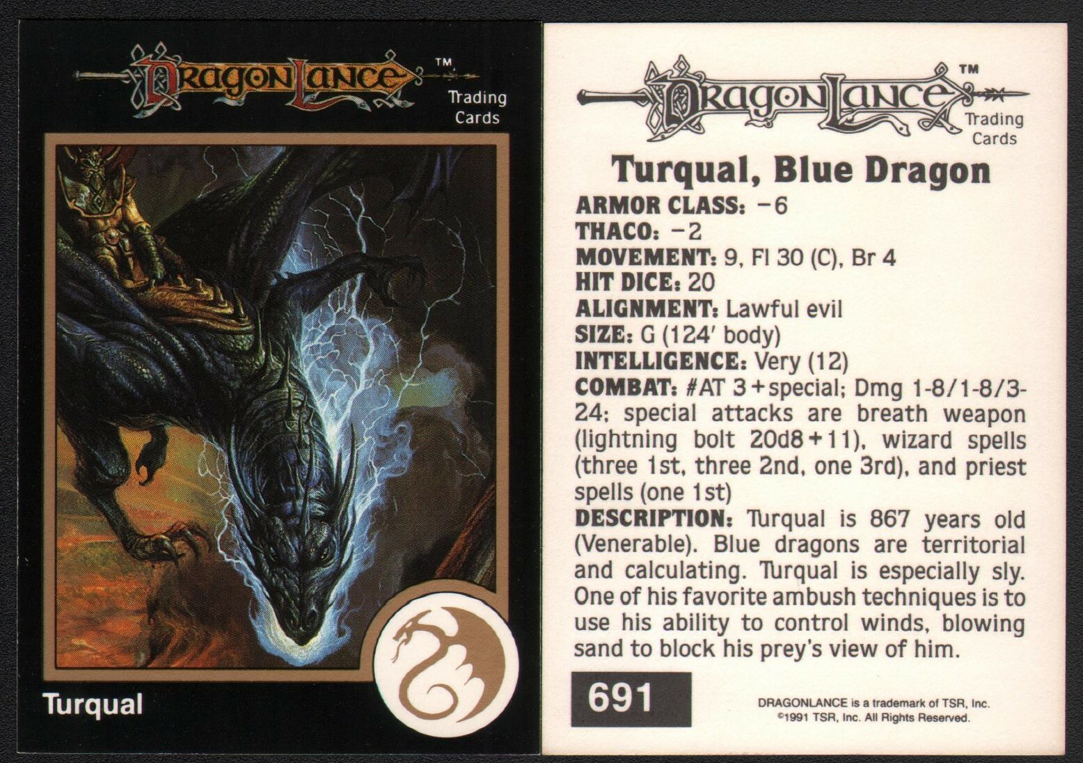 1991 TSR AD&D Gold Border Fantasy Art Card #691 Dragonlance Jeff Easley Dragon