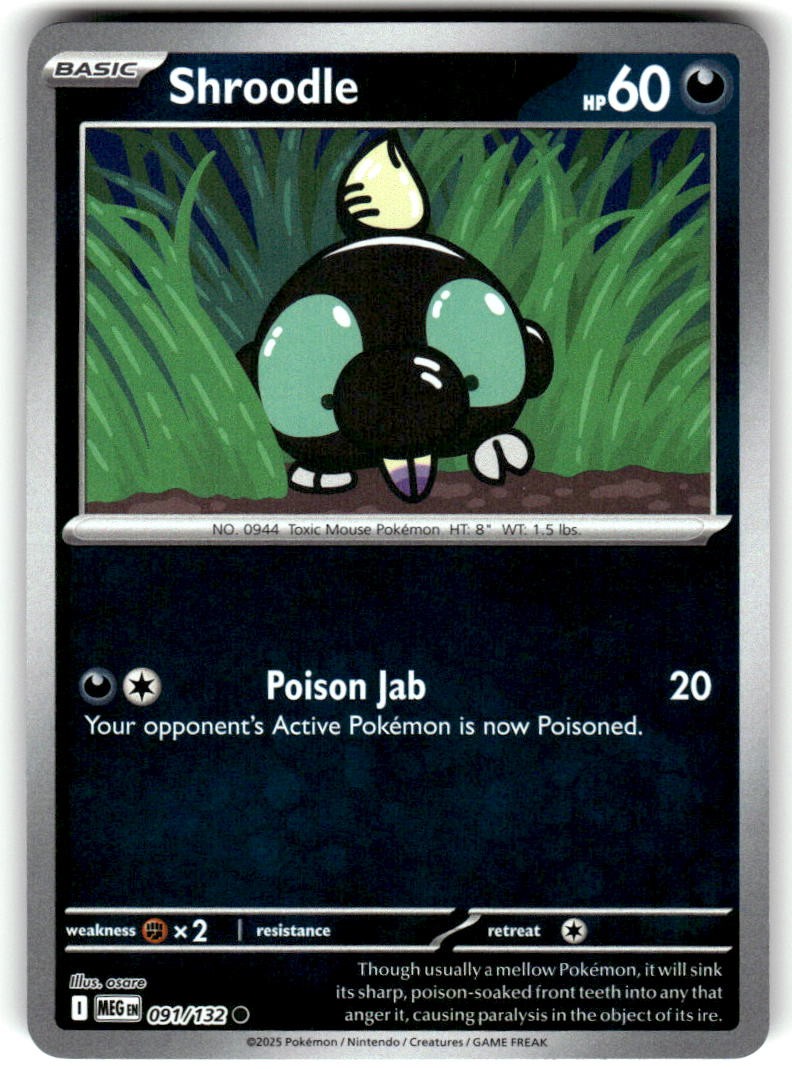 Shroodle Reverse Holo Common Mega Evolution 091/132 quasi nuovo