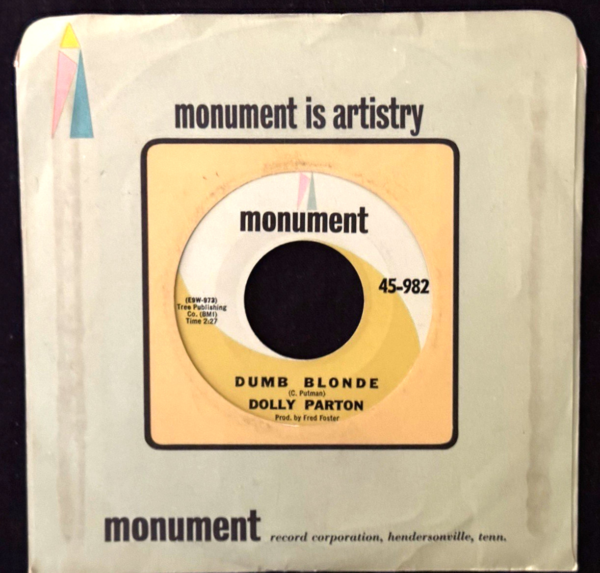 Dolly Parton Dumb Blonde/The Giving & The Taking-Original 1966 Monument Label 45