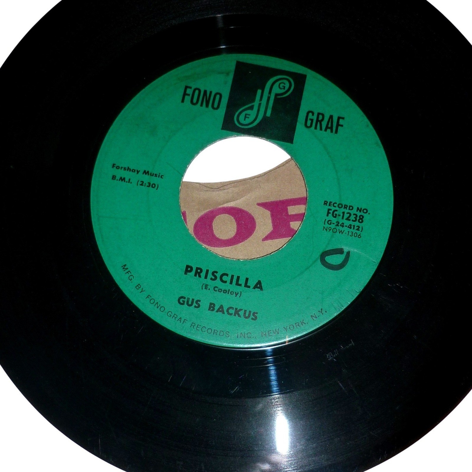 Gus Backus PRISCILLA 45 RPM 7" Vinyl Record Fono-Graf FG-1238 Queen of the Stars