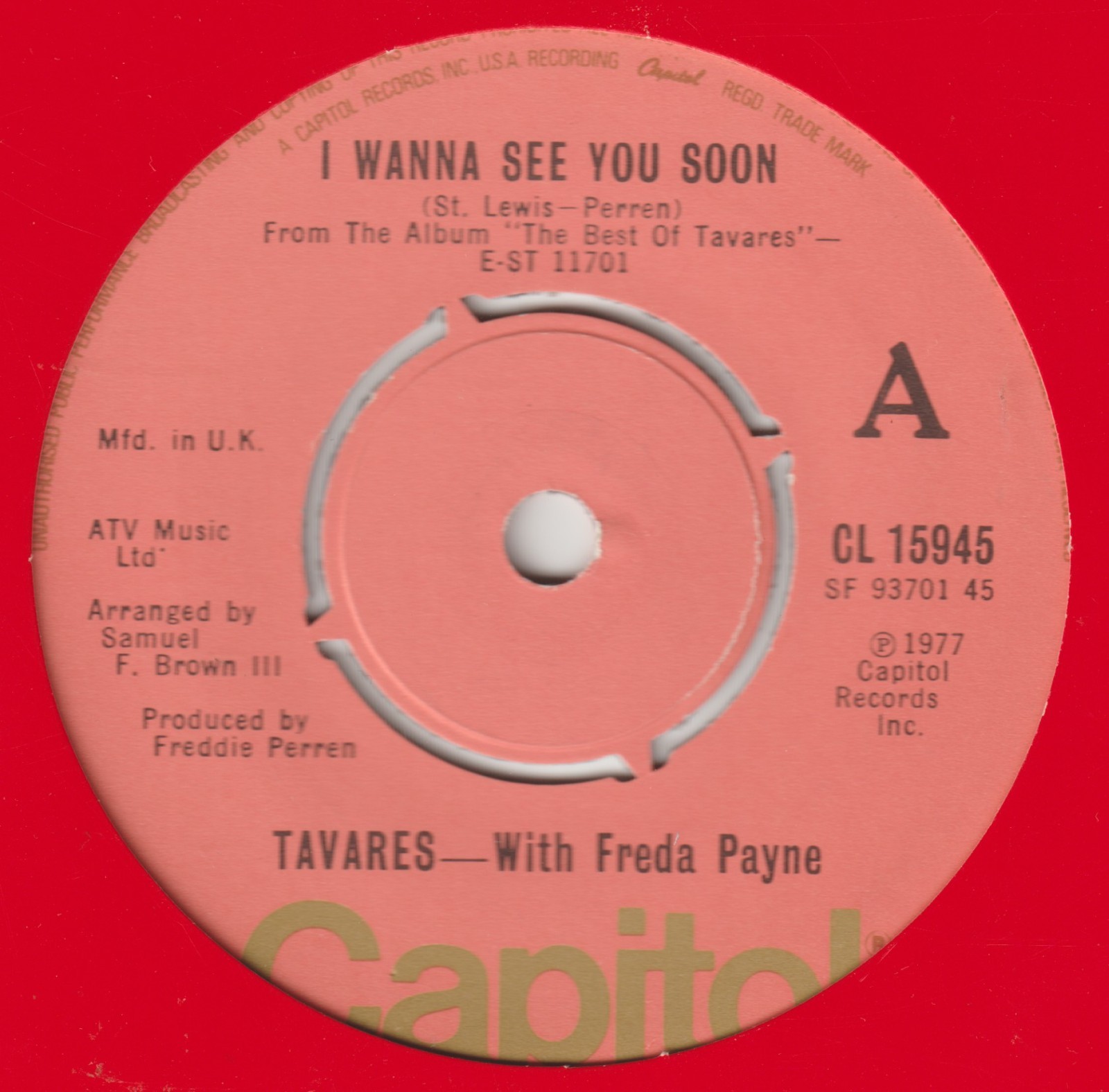 Tavares With Freda Payne – I Wanna See You Soon - Capitol - CL 15945