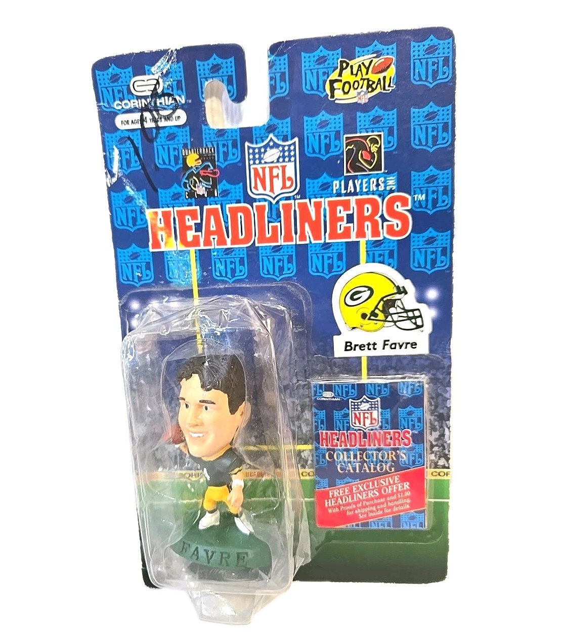 Figurina vintage 1997 Brett Favre NFL Headliners XL Green Bay Packers QB Club nuova con scatola rara