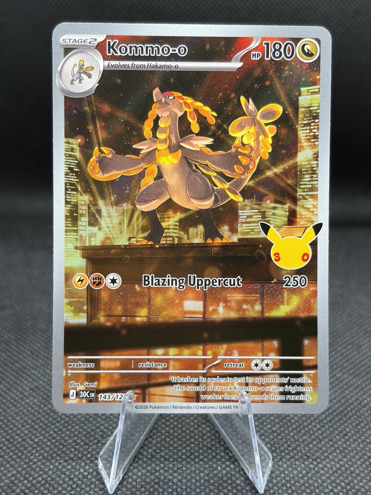 Pokemon 30th Celebration Kommo-o Illustration Rare Holo Card 143/128 NM