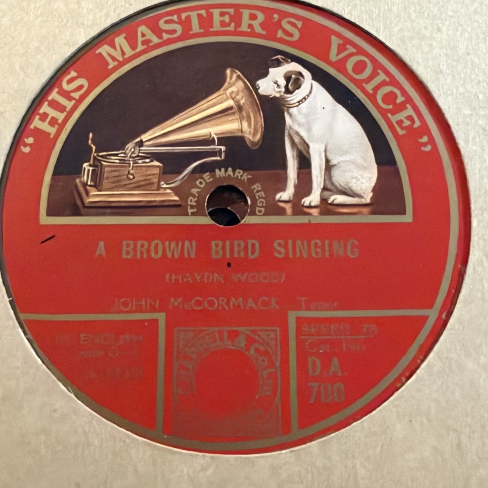 JOHN McCORMACK A brown bird singing HMV DA780 10" 78RPM Gramophone Record