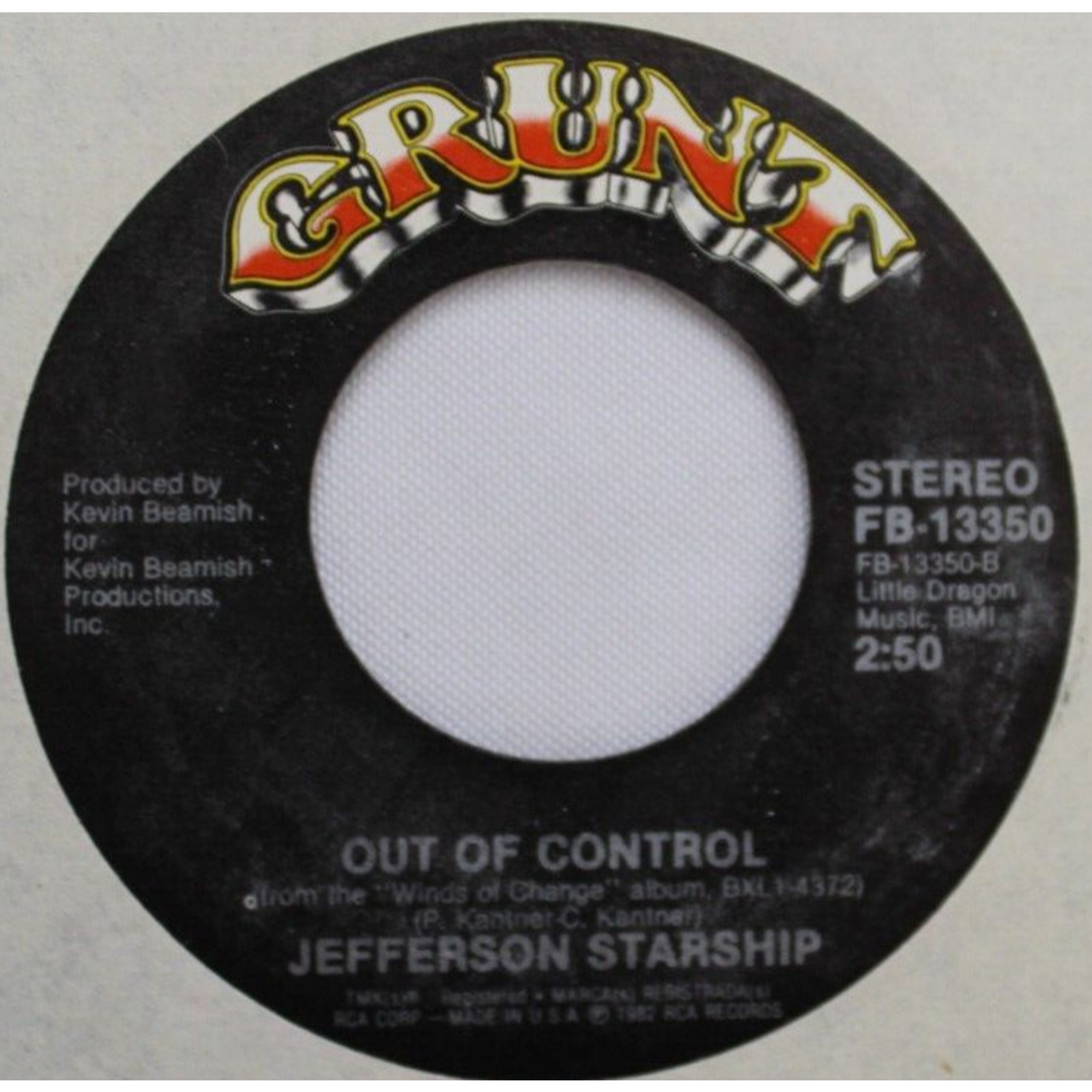 JEFFERSON STARSHIP OUT OF CONTROL / BE MY LADY 45 7" VINYL RECORD VG++ GRUNT