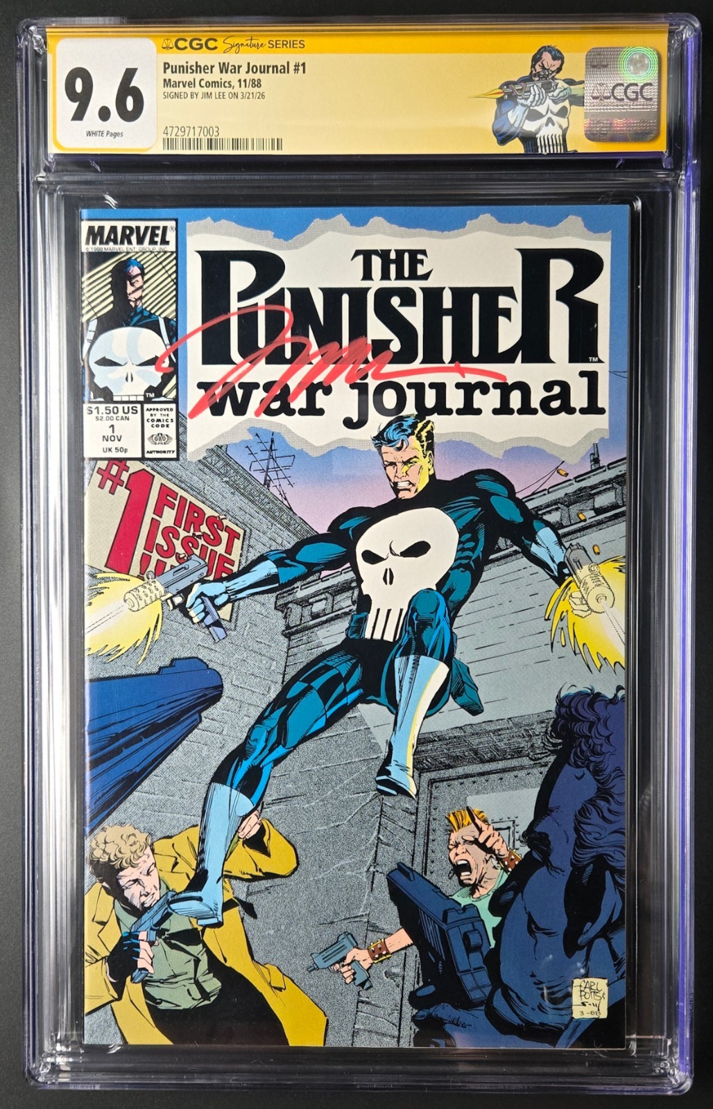 Punisher War Journal #1 - 1988 CGC SS Jim Lee firmato 9.6 - etichetta personalizzata audace sig
