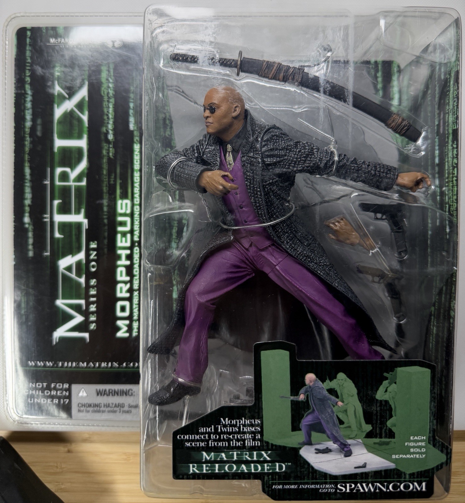 Modellino McFarlane Matrix Serie 1 Morpheus Parking Garage 7 pollici 2003 sigillato in fabbrica