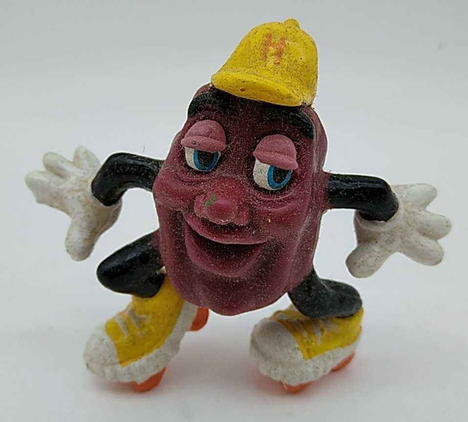 Vintage California Raisins 2"T PVC Figure 1987 Calrab Yellow Cap Scarpe Pattini a rotelle
