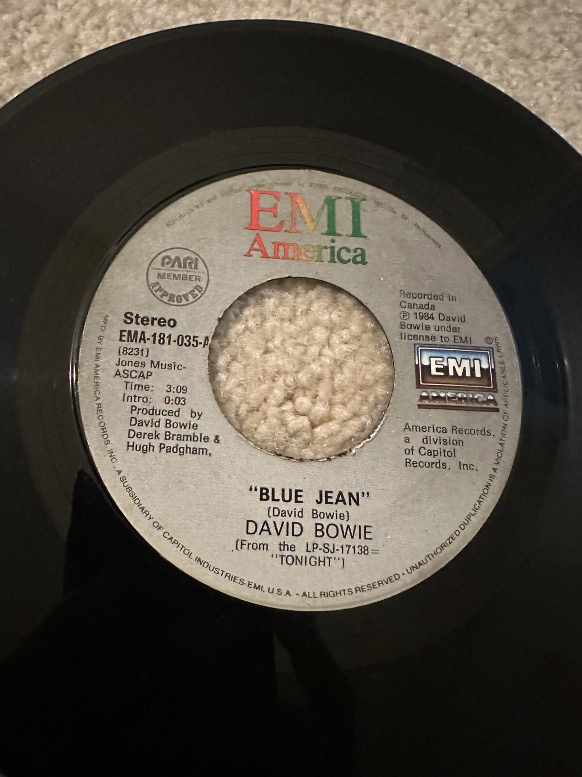 David Bowie 45 rpm Philippines 7" Blue Jean