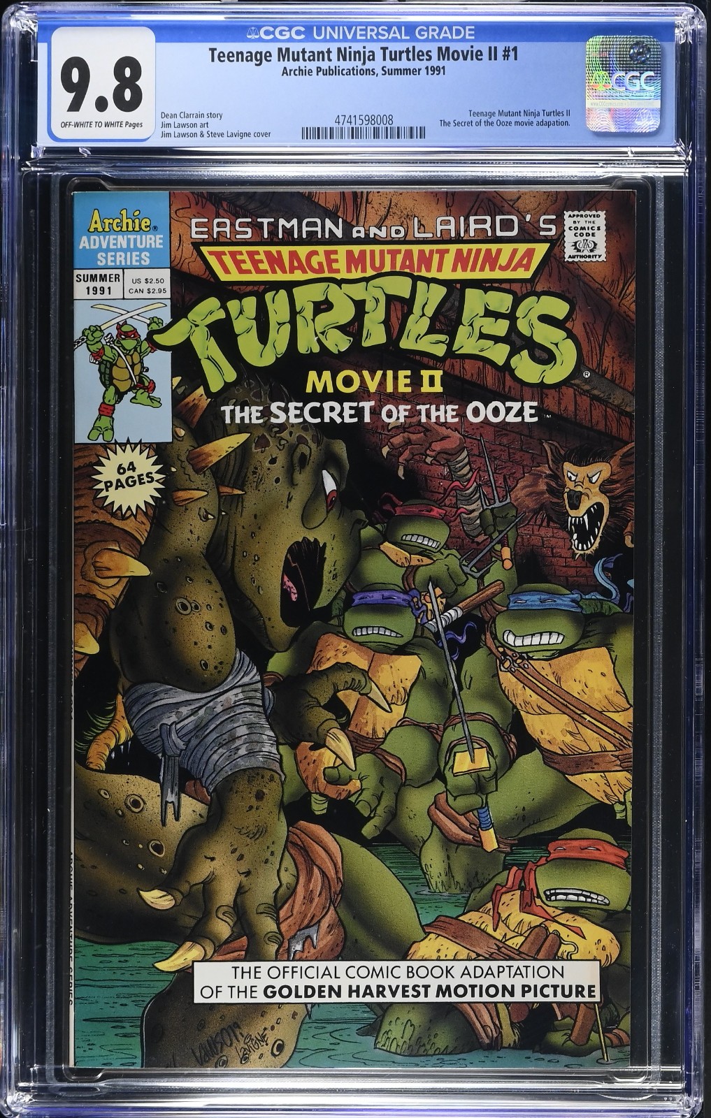 TEENAGE MUTANT NINJA TURTLES MOVIE II (Archie, 1991) Classificato CGC 9,8 ~ TMNT