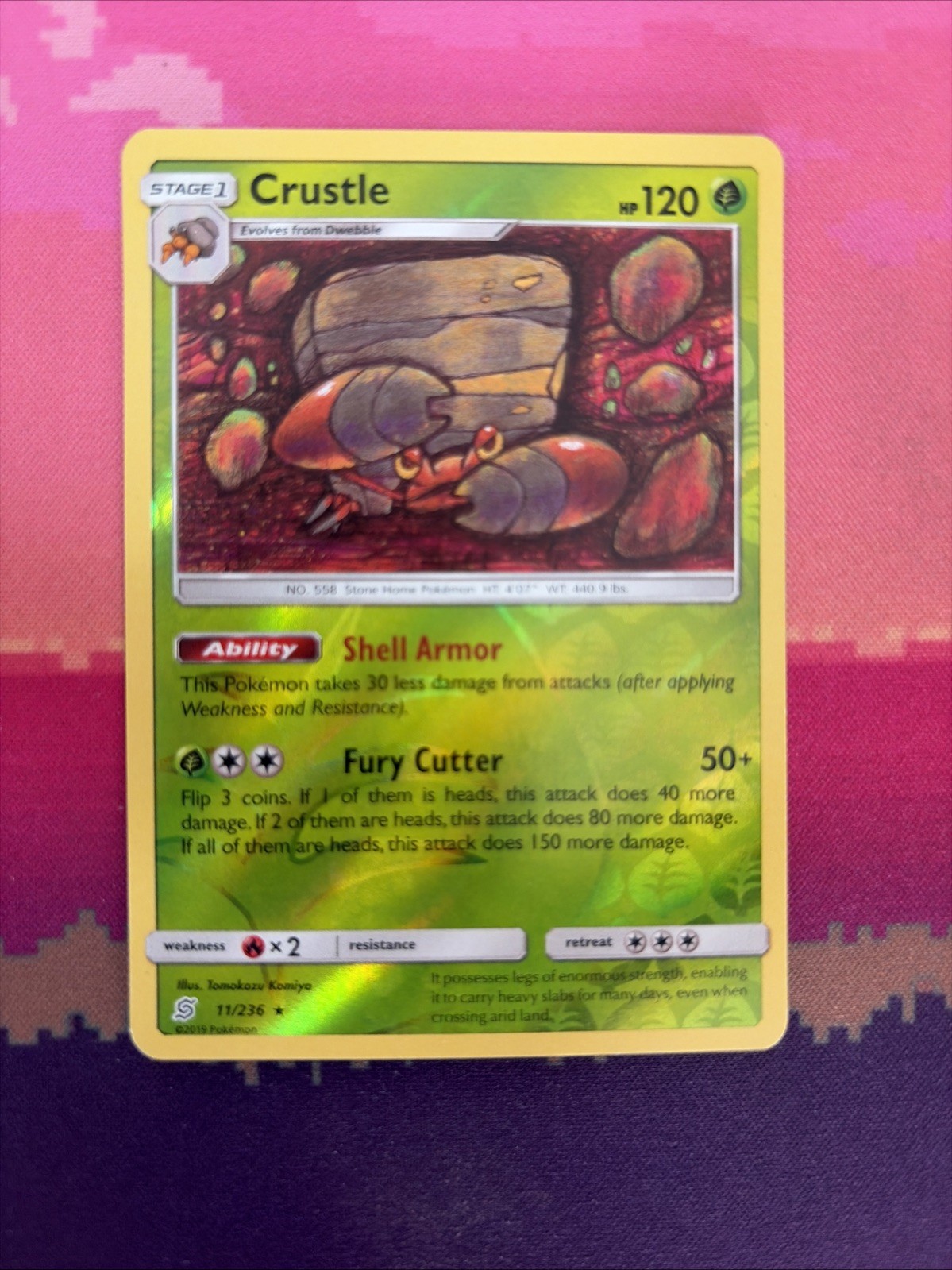 Pokemon Card Crustle Unified Minds Reverse Holo Rare 11/236 NM