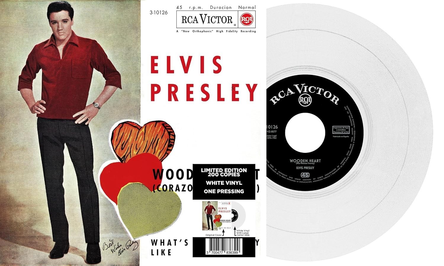 Elvis Presley 7" Single Wooden Heart (Corazon De Madera) Spanien white vinyl