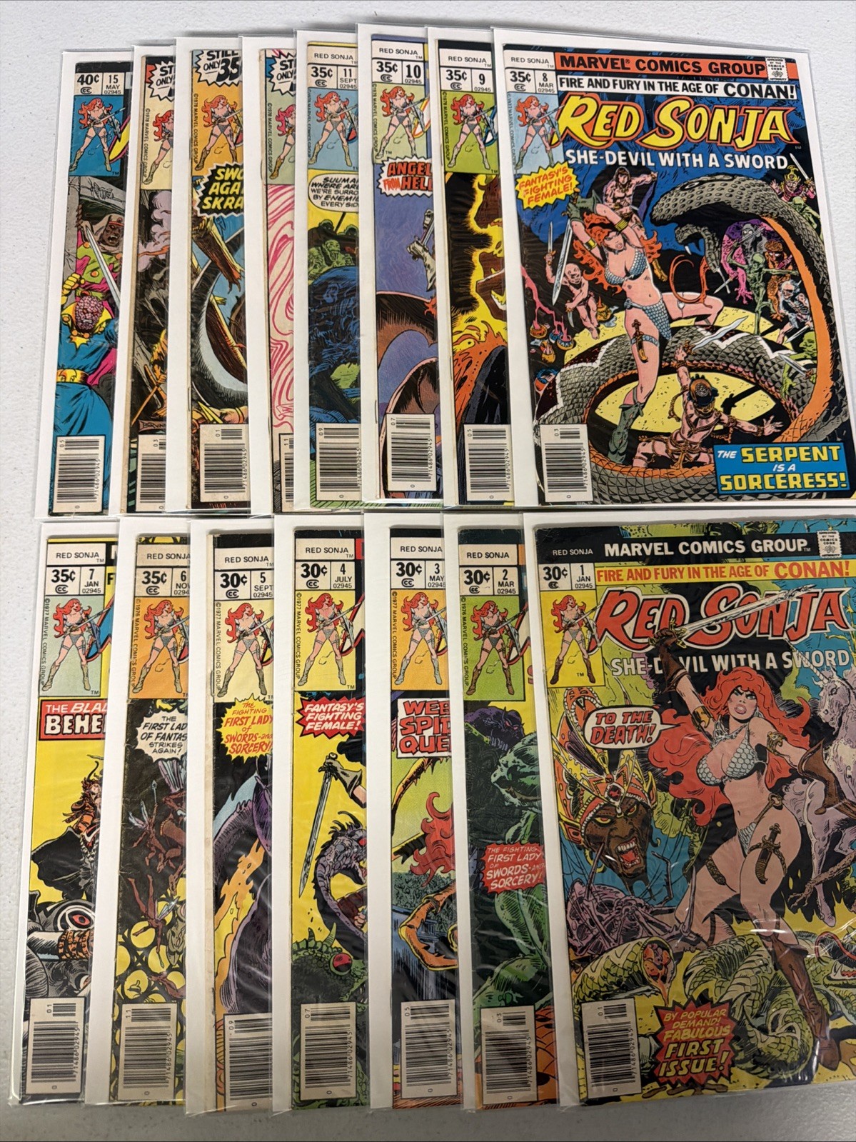 Red Sonja #1-15 1977 Marvel Comics 1° serie lotto completo run set grado medio *Y3