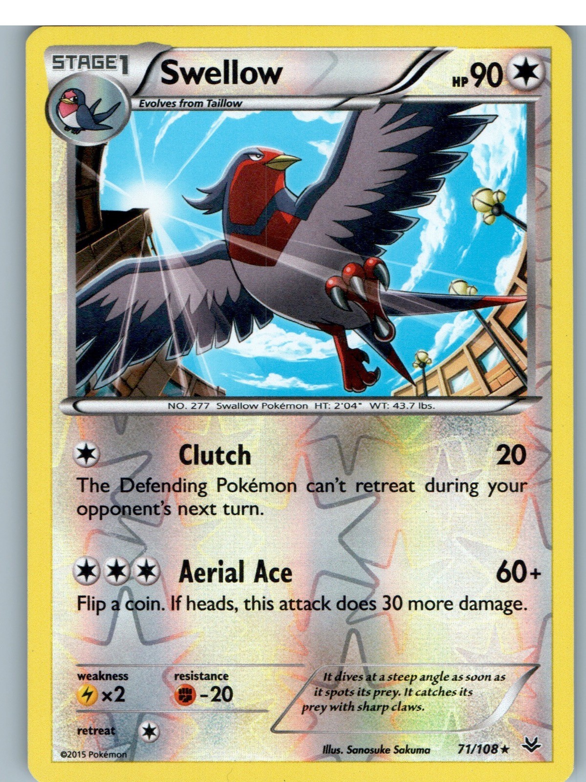 Swellow 71/108 Raro Cielo Ruggente Pokemon Reverse Holo Leggermente Giocato
