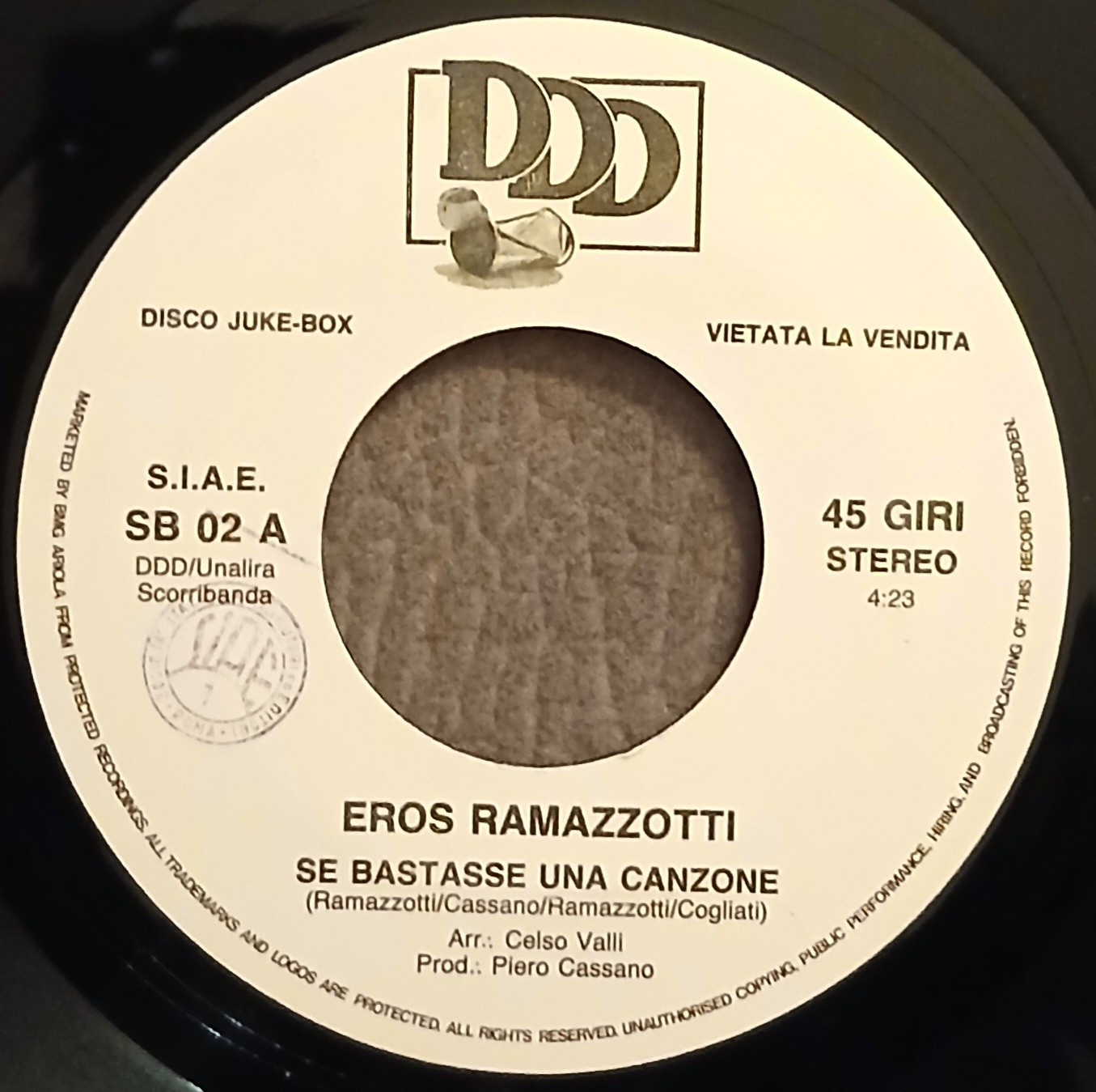E. RAMAZZOTTI - CIAO FELLINI 45 GIRI JUKE BOX 7" VINILE (85)